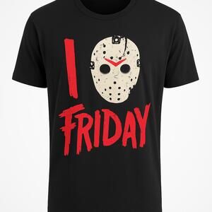Friday the 13th I Love Friday Jason Hockey Mask T-Shirt, Size - XL